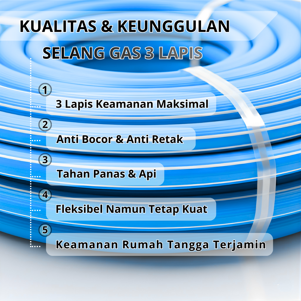 SSBO Selang Gas 3 Lapis Biru 10 mm – Selang Gas Aman, Lentur, dan Tahan Panas untuk LPG Rumah Tangga