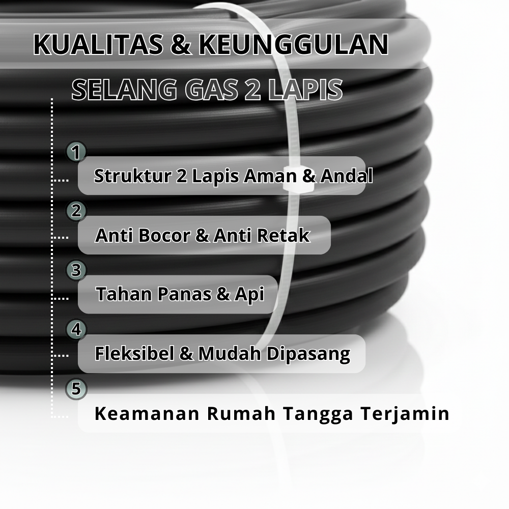 SSBO Selang Gas 2 Lapis Hitam 10 mm – Selang Gas Aman, Kuat & Tahan Panas untuk LPG Rumah Tangga