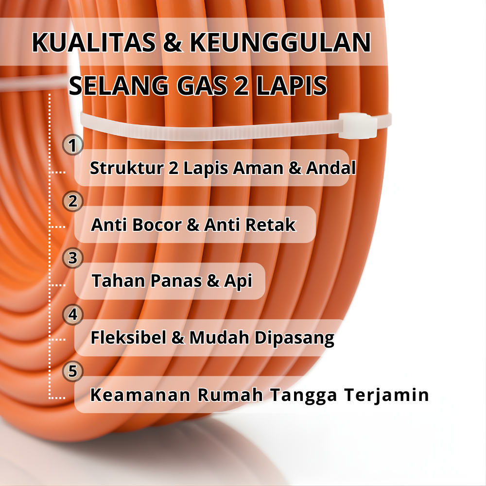 SSBO Selang Gas 2 Lapis Orange 10 mm – Selang Gas Aman, Fleksibel, dan Tahan Tekanan untuk LPG Rumah Tangga