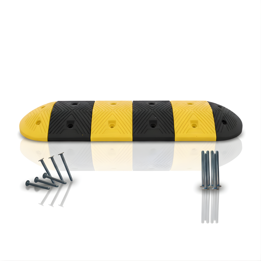 SSBO Paket Polisi Tidur Karet 4 cm – Ukuran 100 x 35 cm + 2 Ujung, Hitam Kuning Reflektif Anti Slip & Baut Pemasangan