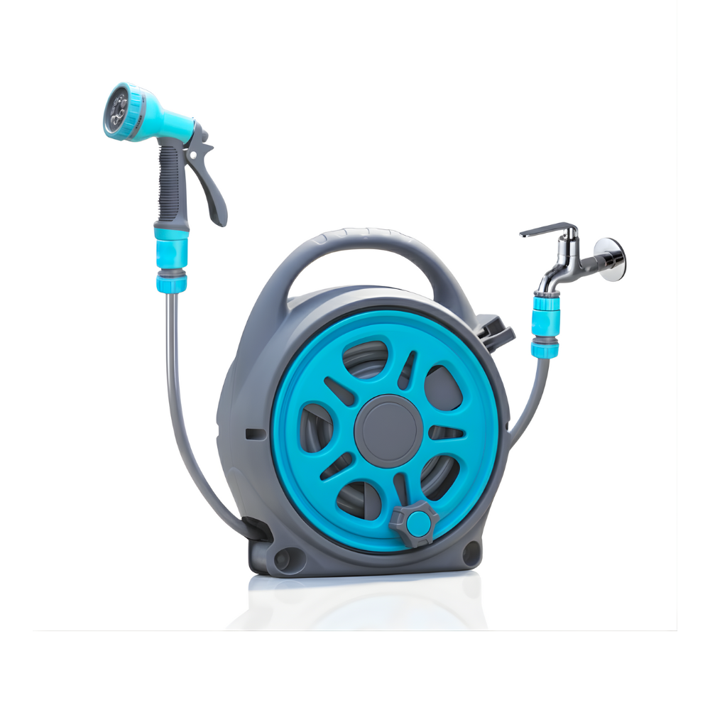 SSBO Selang Air Roll 12 Meter Warna Biru – Gulung Manual, Dengan Semprotan, Tanpa Stand, Praktis & Fleksibel