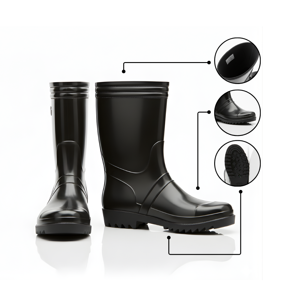 Sepatu Boot Karet Warna Hitam Anti Air & Anti Slip – Tinggi 25 cm, Kuat, Lentur & Nyaman Dipakai