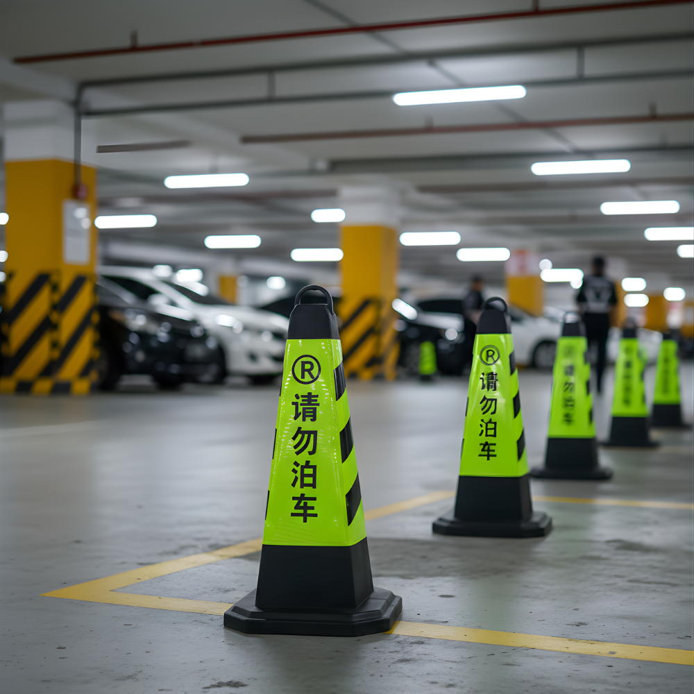 Traffic Cone 65 cm SSBO – Kerucut Pembatas Jalan Warna Kuning “No Parkir”, Cocok untuk Area Ruko & Umum