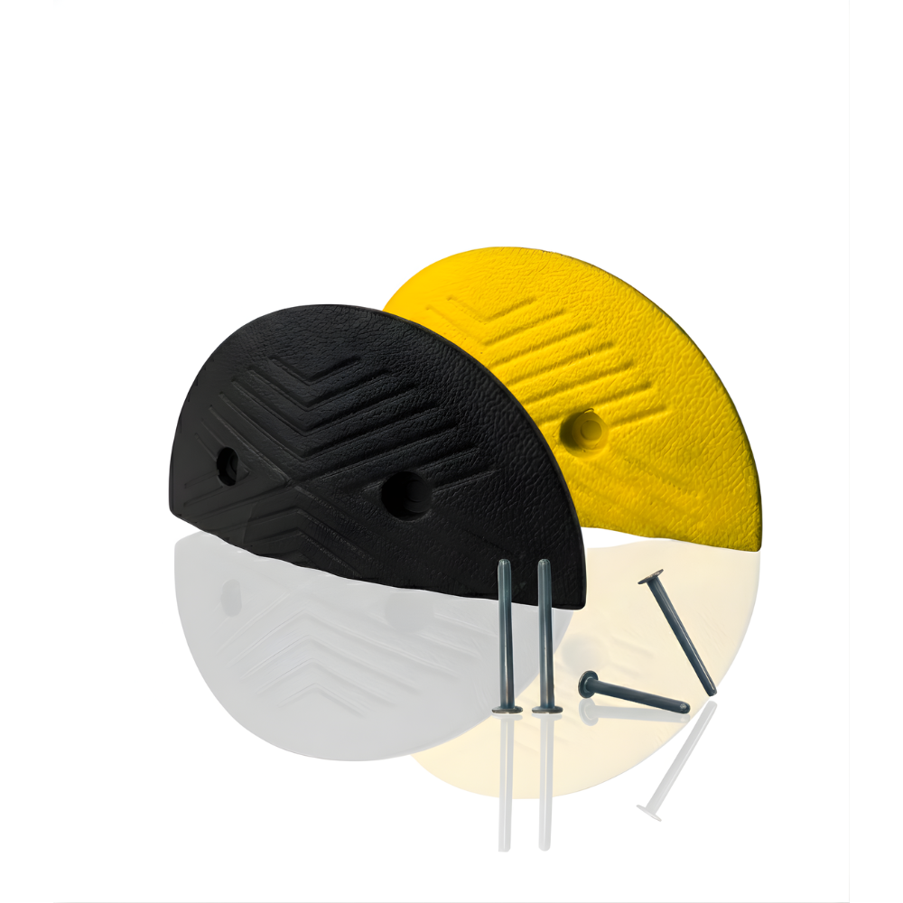 2 Ujung Polisi Tidur SSBO 4×18×35 + 4 Baut Pemasangan – Warna Hitam & Kuning, Anti Slip & Mudah Dipasang