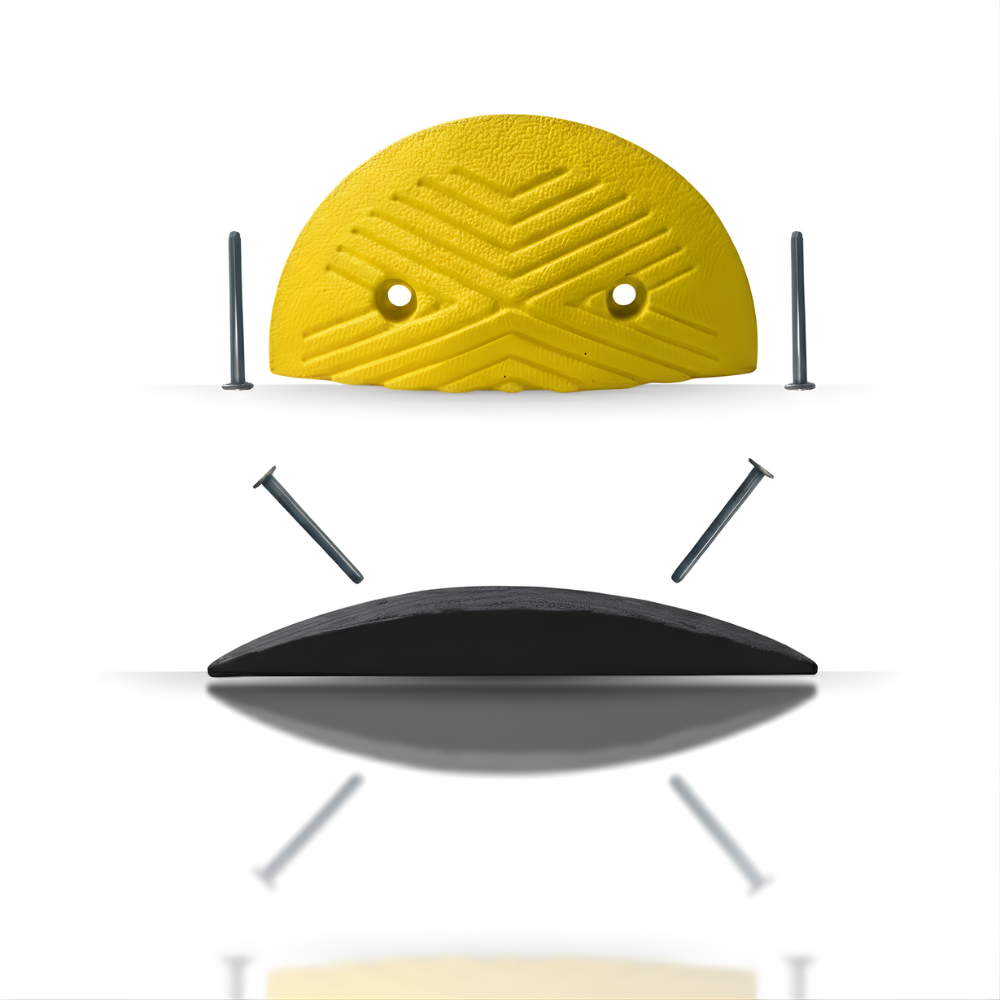 2 Ujung Polisi Tidur SSBO 4×18×35 + 4 Baut Pemasangan – Warna Hitam & Kuning, Anti Slip & Mudah Dipasang