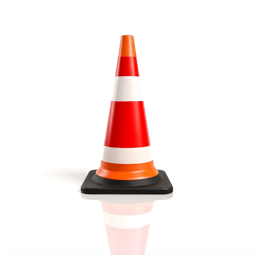 Cone Lalu Lintas 70×37 cm SSBO – Body Orange Reflektif, Alas Hitam, Bahan PVC Lentur & Tahan Cuaca