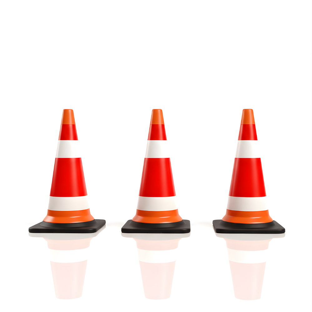 Cone Lalu Lintas 70×37 cm SSBO – Body Orange Reflektif, Alas Hitam, Bahan PVC Lentur & Tahan Cuaca