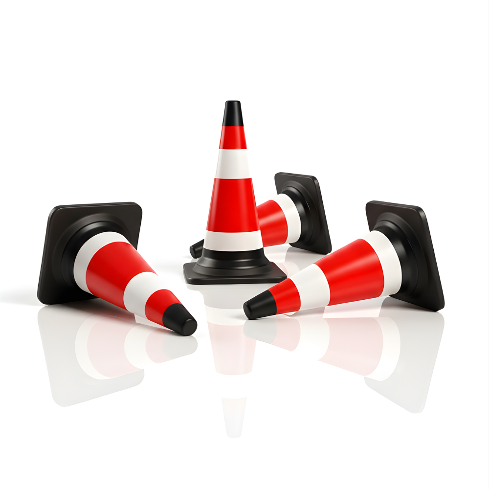 Cone Lalu Lintas Full Hitam 70×37 cm SSBO – Dengan 2 Reflektor Terang, Selimut Lepasan, dan Bahan PVC Tahan Cuaca