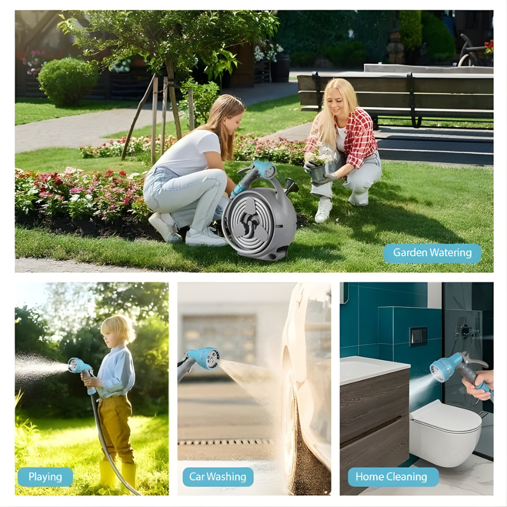 SSBO Selang Air Roll 12 Meter Warna Kuning – Gulung Manual, Dengan Semprotan, Tanpa Stand, Praktis & Fleksibel