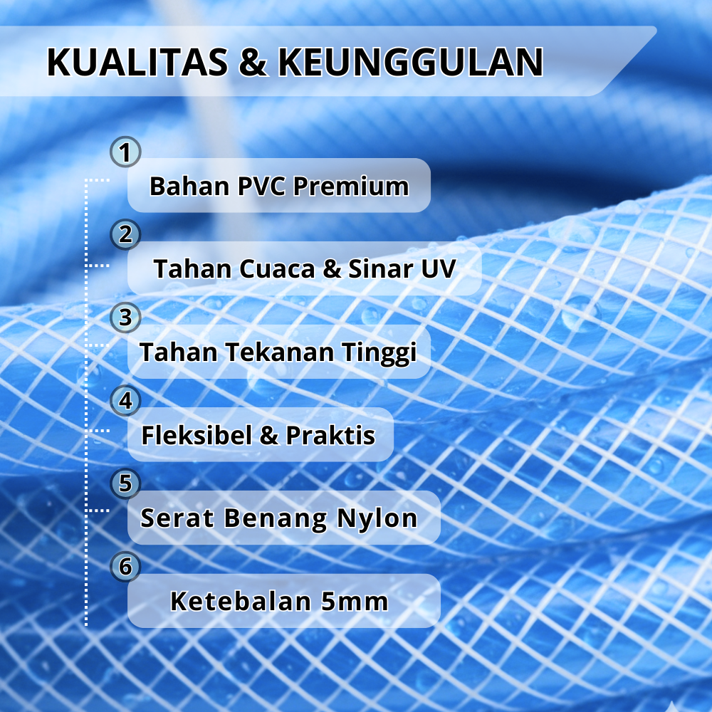 Selang Air Transparan Serat Benang Tebal 5 mm SSBO – Transparan, Fleksibel, Tebal & Tahan Tekanan untuk Air & Industri