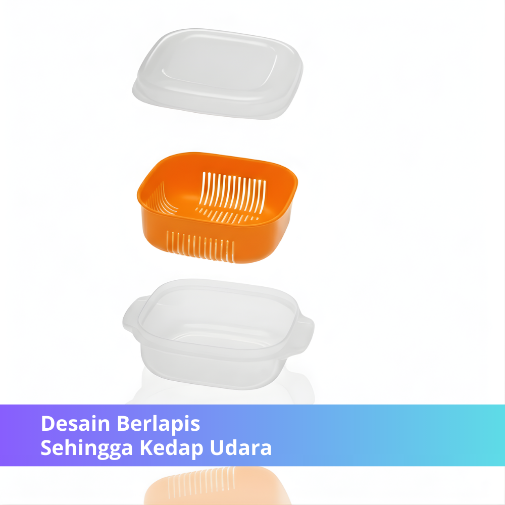 Kotak Penyimpan Makanan Serbaguna dengan Saringan – Warna Orange, Kedap Udara & Praktis (Food Organiser)
