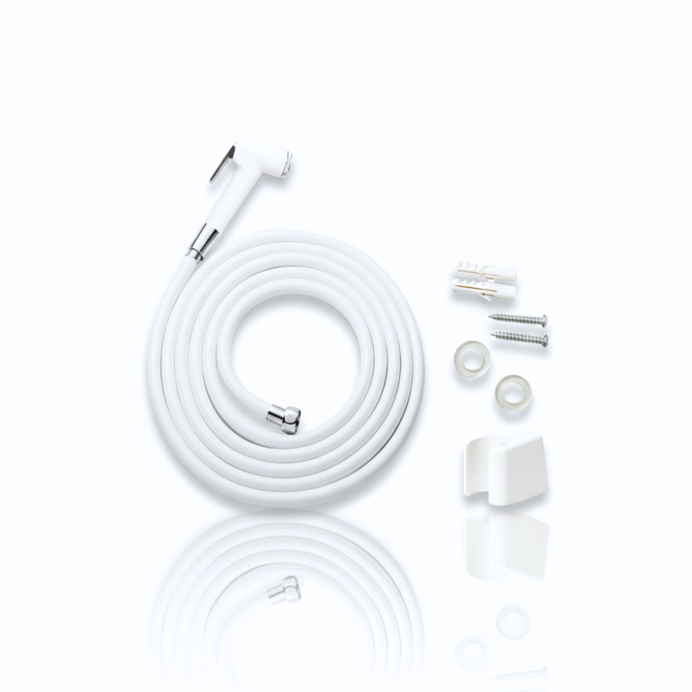 Jet Shower WC SSBO Warna Putih – Konektor ½ Inch, Selang Fleksibel 1.2 m, Anti Bocor, Kuat & Mudah Dipasang