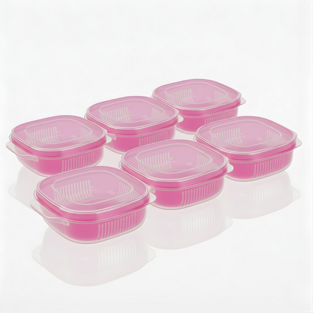 Kotak Penyimpan Makanan Serbaguna dengan Saringan – Warna Pink, Kedap Udara & Praktis (Food Organiser)