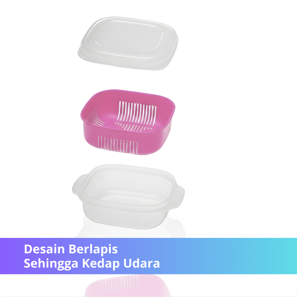 Kotak Penyimpan Makanan Serbaguna dengan Saringan – Warna Pink, Kedap Udara & Praktis (Food Organiser)