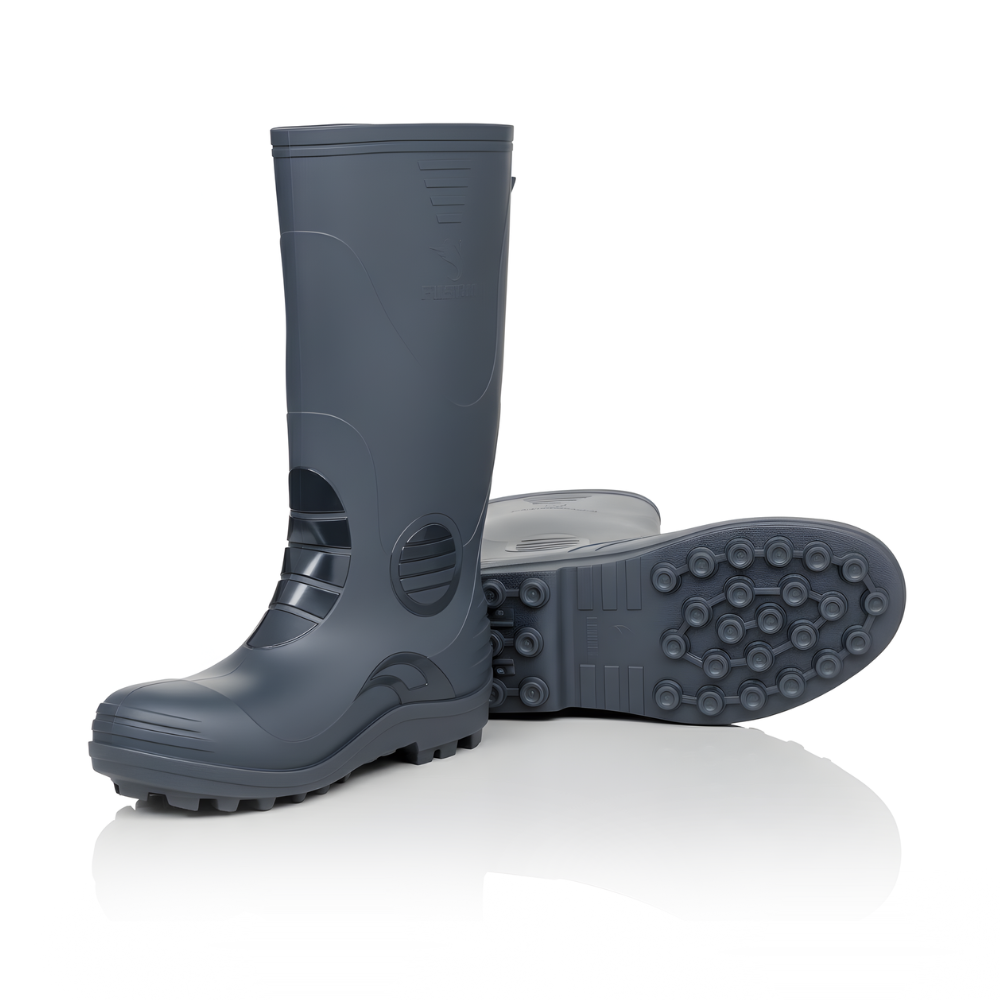 Sepatu Boots Proyek SSBO – Ujung Besi Anti Benturan, Anti Selip, Bahan PVC Tebal, Tahan Air & Cocok untuk Kerja Outdoor