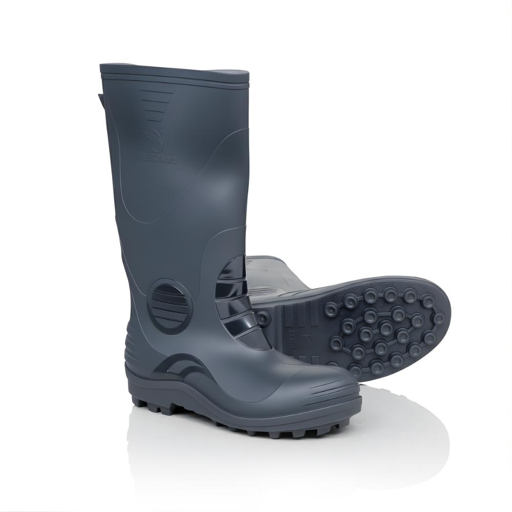 Sepatu Boots Proyek SSBO – Ujung Besi Anti Benturan, Anti Selip, Bahan PVC Tebal, Tahan Air & Cocok untuk Kerja Outdoor