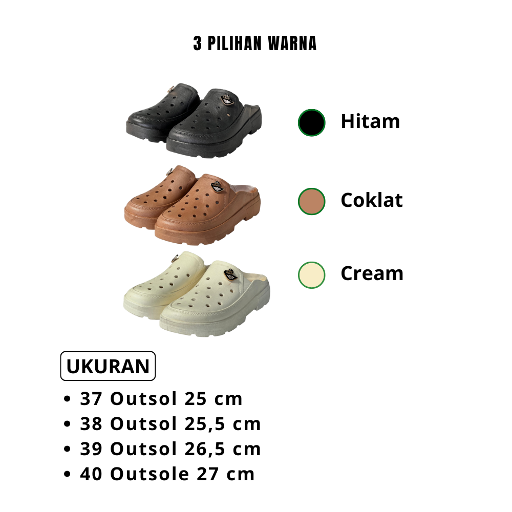 Sandal Slip On Wanita Baim – Bahan Karet Empuk, Ringan & Anti Slip (Hitam, Cream, Coklat)