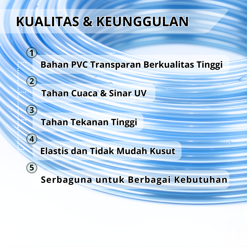 Selang Air Elastis Bening / Transparan ½ Inch – Fleksibel, Tahan Lama untuk Rumah & Taman