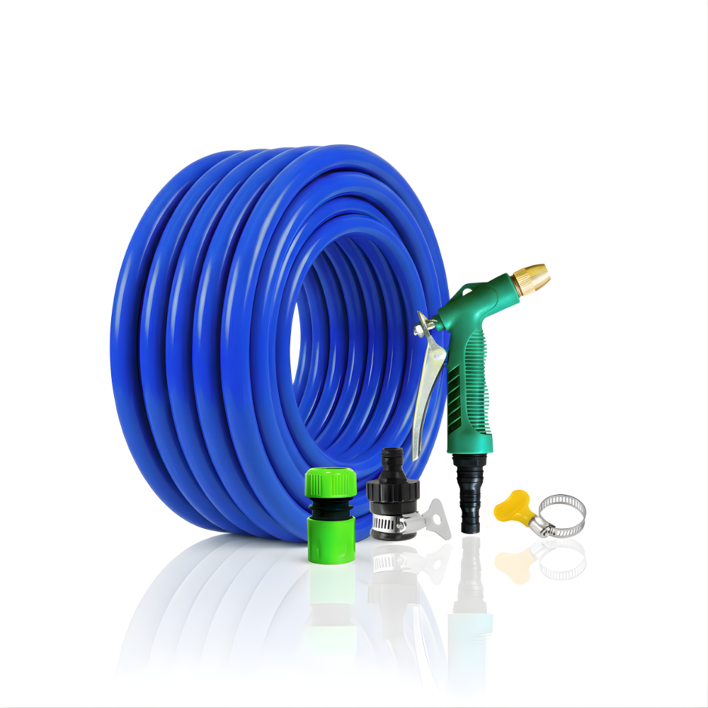 Selang Air Elastis SSBO 1,5 mm ½, ⅝, ¾ Inch + Water Gun Nozzle, 2 Konektor & Fitting Lengkap – Fleksibel, Kuat & Siap Pakai