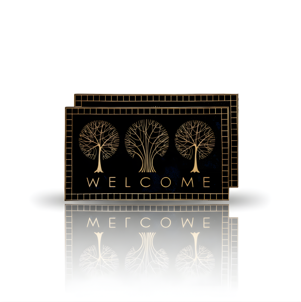 Keset Welcome Motif Pohon Hitam Emas – Anti Slip, Elegan, dan Tahan Lama untuk Rumah & Kantor