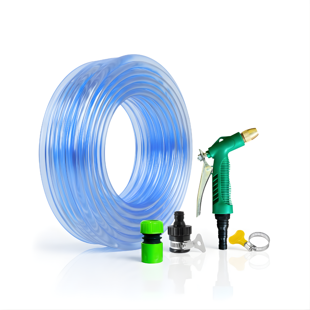 Paket Selang Air Elastis Bening ½ & ¾ Inch + Nozzle 4 Mode, 2 Konektor & Fitting Lengkap – Siap Pakai dan Praktis