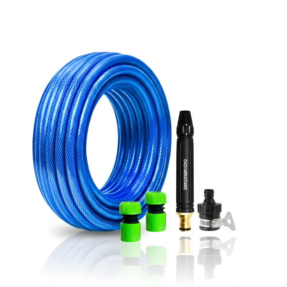 Paket Selang Air Serat Benang Biru SSBO ½, ⅝ & ¾ Inch – Nozzle Stick, 2 Konektor & Fitting Siap Pakai, Tahan Tekanan, Anti Lumut & Fleksibel