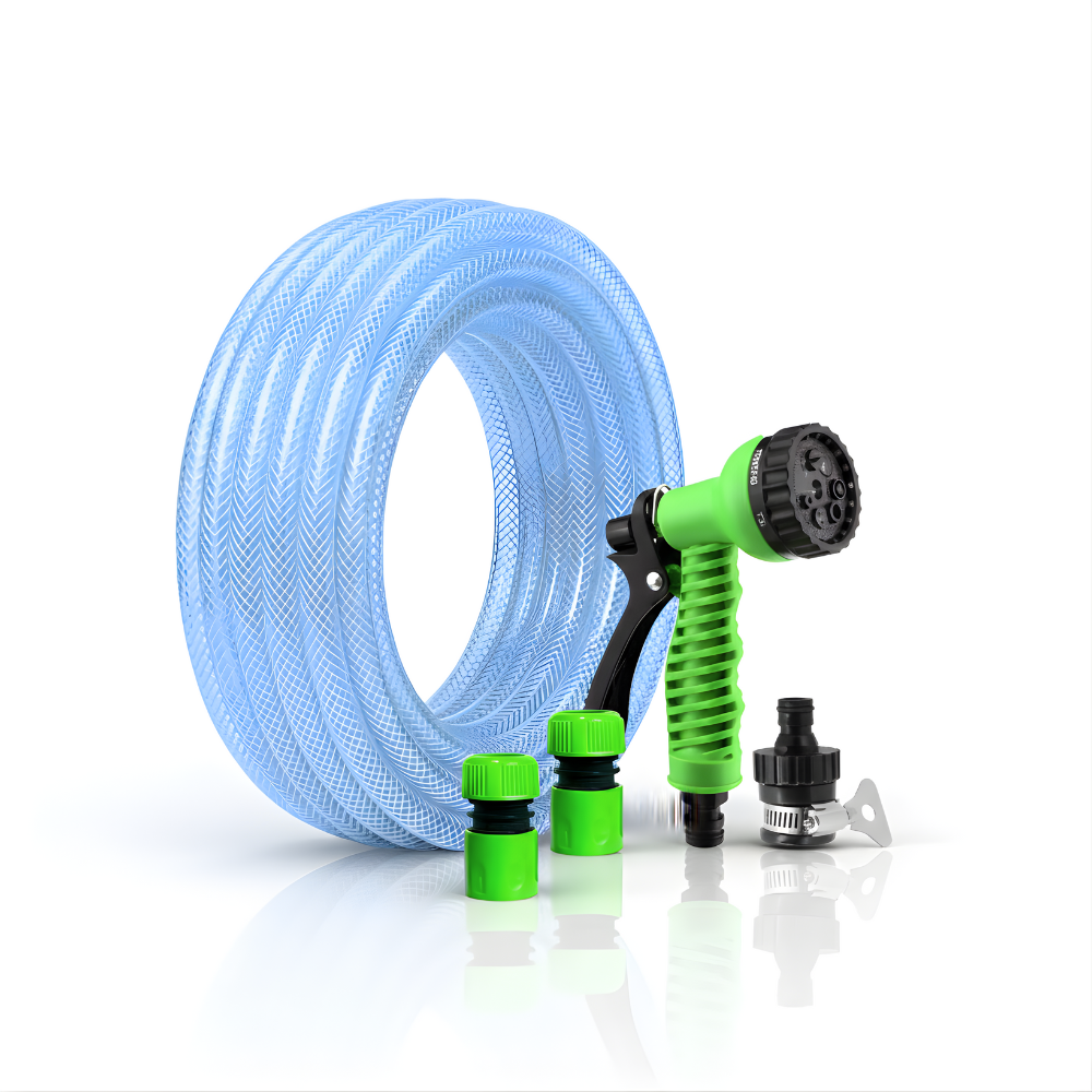 Paket Selang Air Serat Benang Transparan SSBO ½ Inch – Nozzle 7 Mode, Konektor & Fitting Lengkap, Lentur dan Siap Pakai