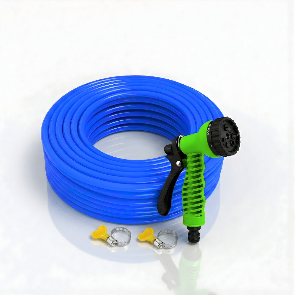 Selang Air Elastis 1 mm SSBO ⅝ & ¾ Inch + Nozzle Semprot 7 Mode + 2 Klem Pengunci Fleksibel, Kuat, Tahan Tekanan & Siap Pakai