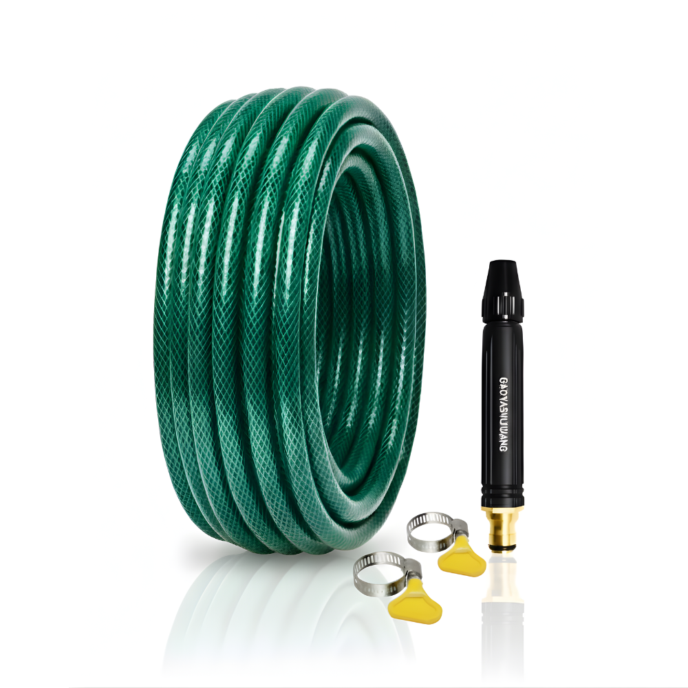 Selang Air PVC Serat Benang Hijau ⅝ & ¾ Inch SSBO – Nozzle Stick + 2 Klem – Kuat, Fleksibel, Anti Lumut & Siap Pakai