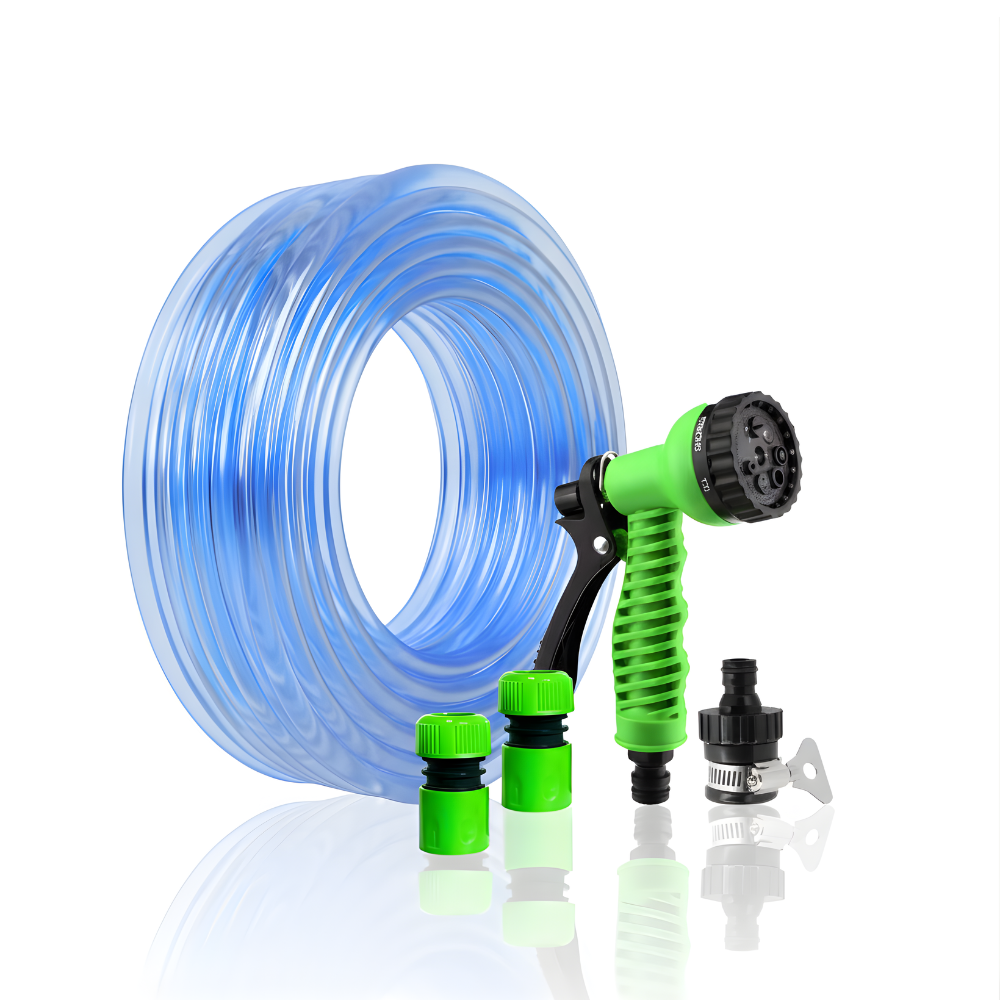 SSBO Paket Selang Air Elastis Bening ½ & ¾ Inch – Nozzle 7 Mode, Konektor & Fitting Lengkap, Siap Pakai untuk Taman & Kendaraan